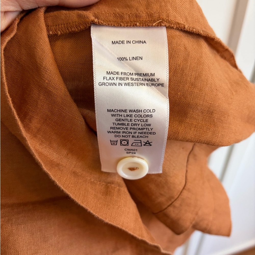 Quince 100% European Linen Button Front Dress (terracotta, medium) - Picture 5 of 5
